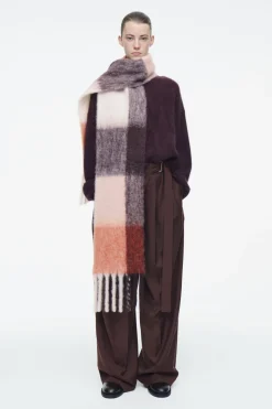 Clearance COS FRINGED BRUSHED-MOHAIR SCARF APRICOT / CHECKED