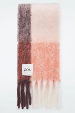Clearance COS FRINGED BRUSHED-MOHAIR SCARF APRICOT / CHECKED