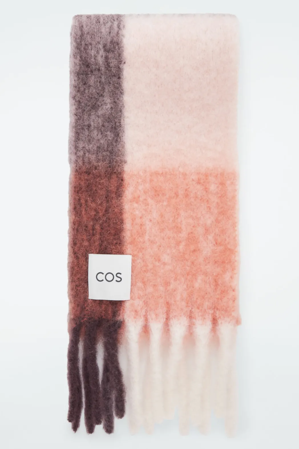 Clearance COS FRINGED BRUSHED-MOHAIR SCARF APRICOT / CHECKED