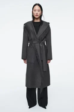 COS FRINGED DOUBLE-FACED WOOL COAT DARK GRAY