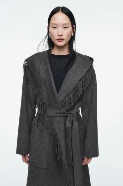 COS FRINGED DOUBLE-FACED WOOL COAT DARK GRAY