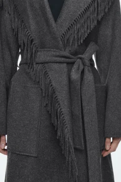 COS FRINGED DOUBLE-FACED WOOL COAT DARK GRAY