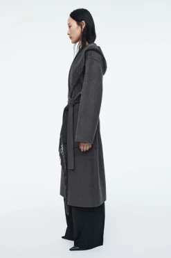 COS FRINGED DOUBLE-FACED WOOL COAT DARK GRAY