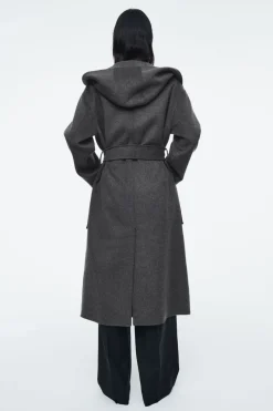 COS FRINGED DOUBLE-FACED WOOL COAT DARK GRAY