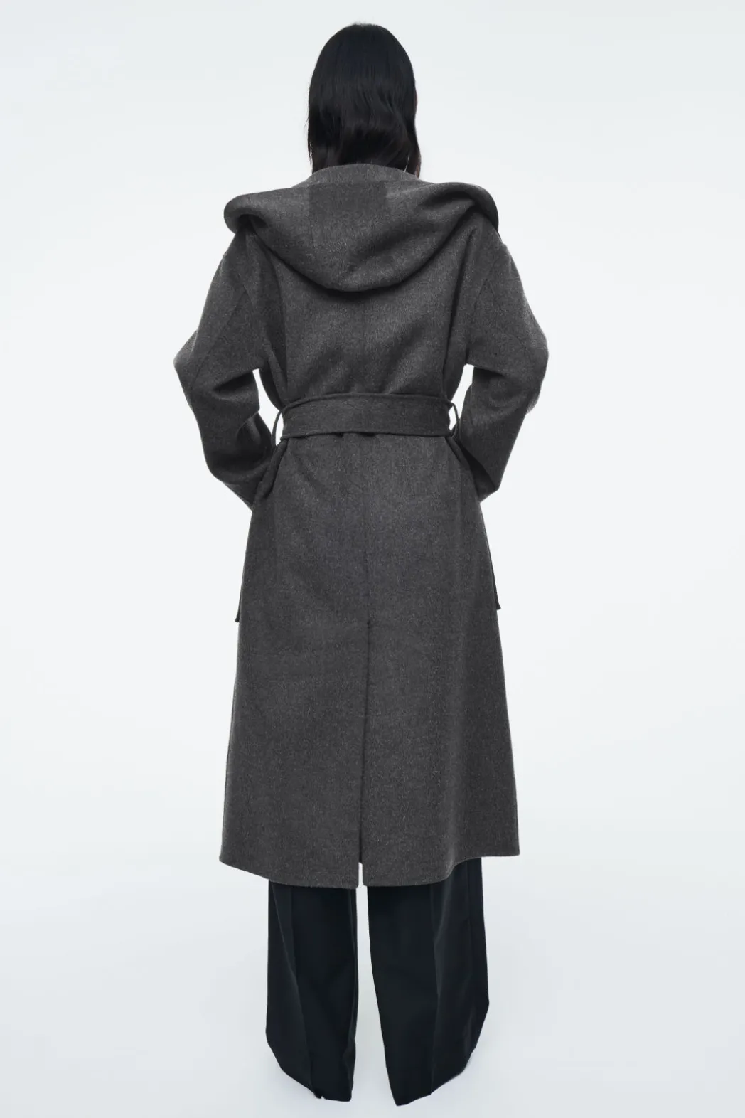 COS FRINGED DOUBLE-FACED WOOL COAT DARK GRAY