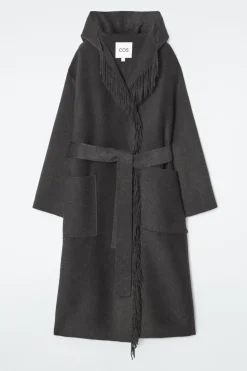 COS FRINGED DOUBLE-FACED WOOL COAT DARK GRAY