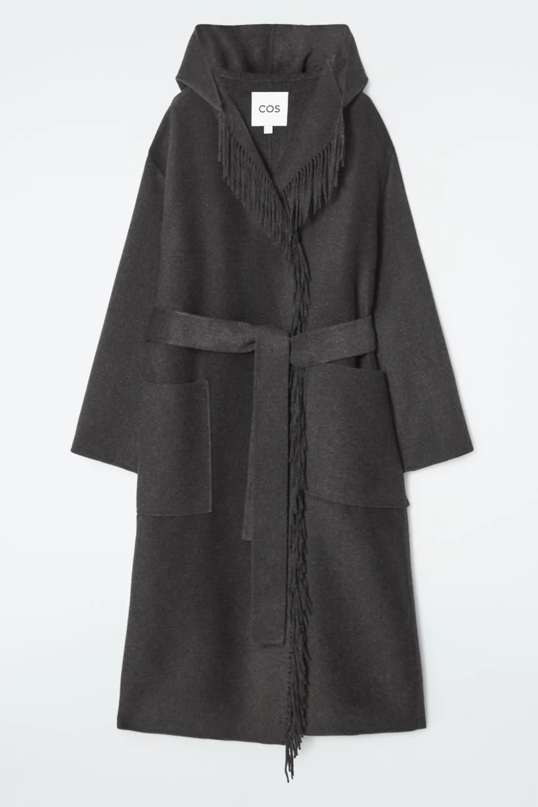 COS FRINGED DOUBLE-FACED WOOL COAT DARK GRAY