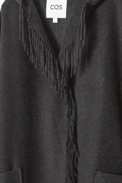 COS FRINGED DOUBLE-FACED WOOL COAT DARK GRAY