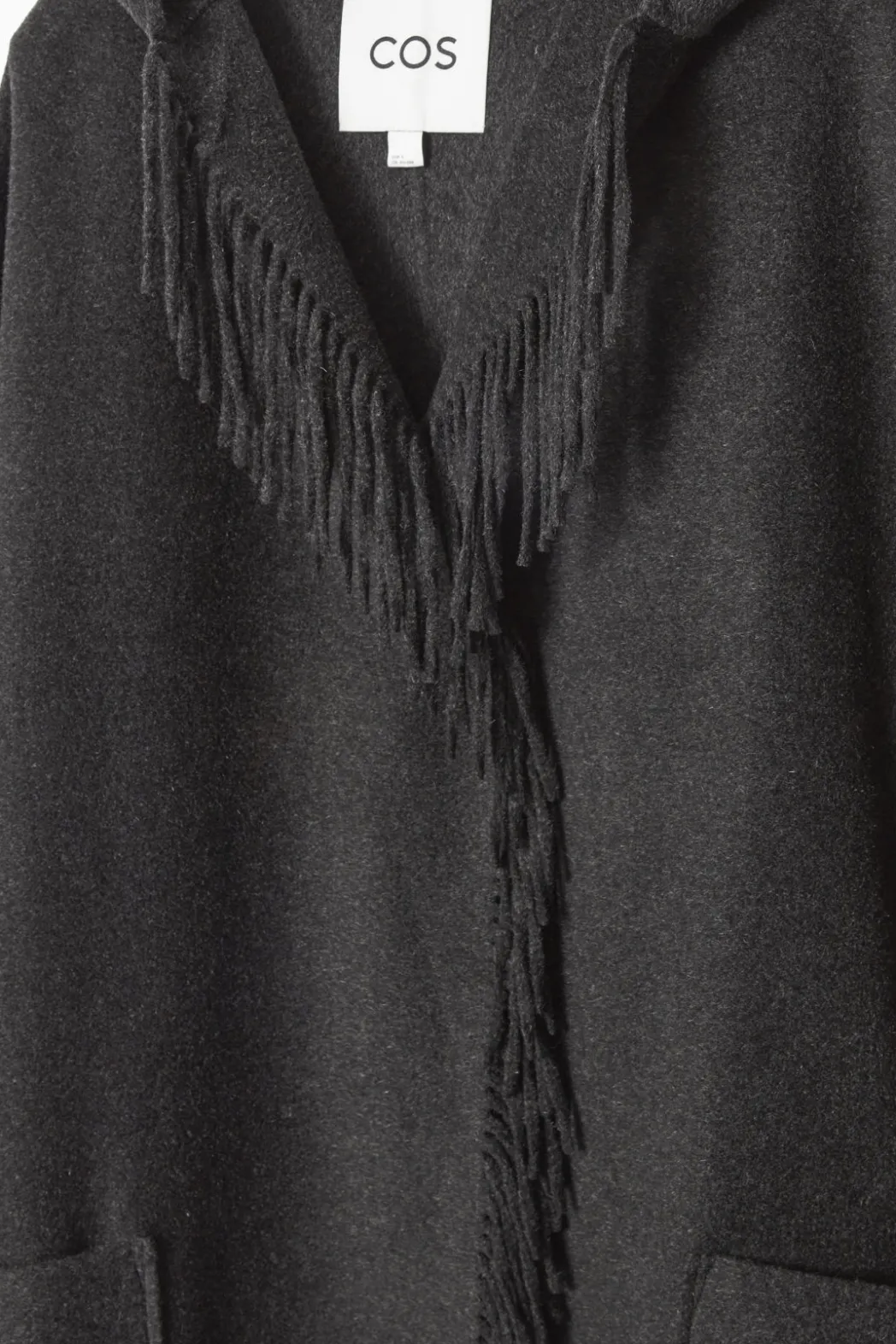 COS FRINGED DOUBLE-FACED WOOL COAT DARK GRAY