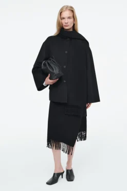 Outlet COS FRINGED WOOL MIDI WRAP SKIRT BLACK
