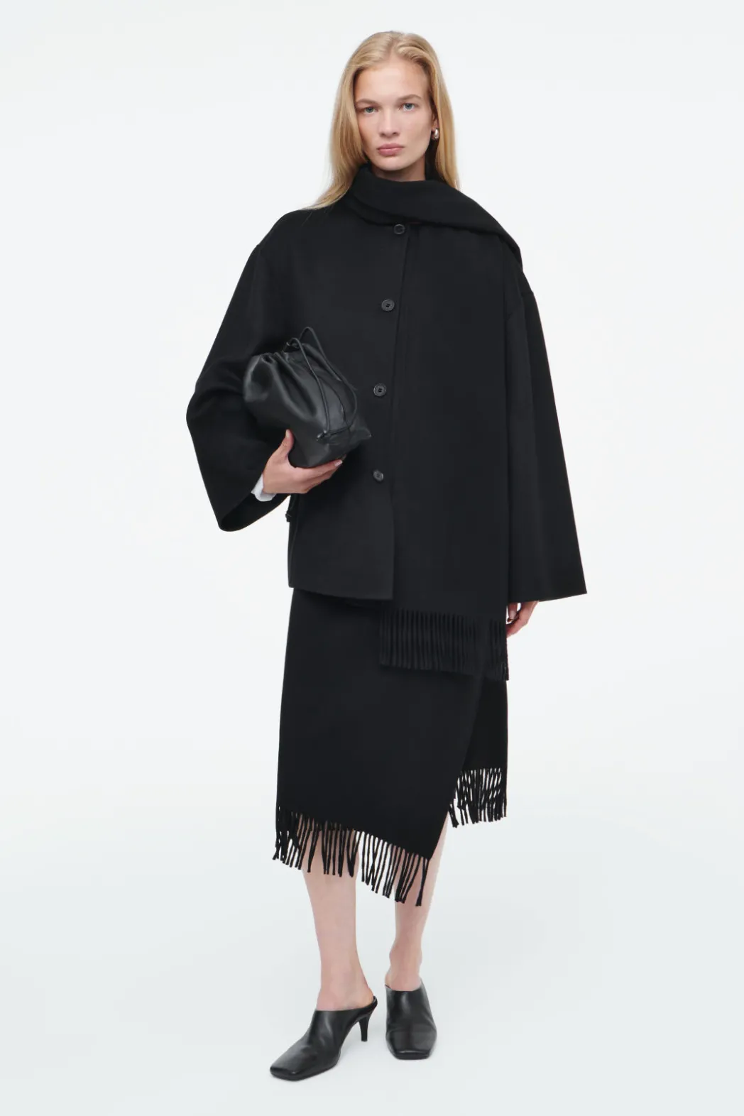 Outlet COS FRINGED WOOL MIDI WRAP SKIRT BLACK