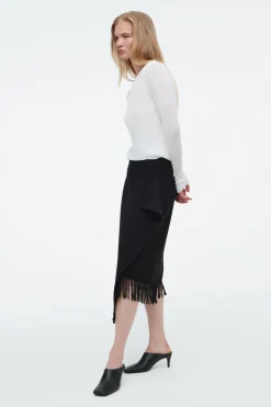 Outlet COS FRINGED WOOL MIDI WRAP SKIRT BLACK