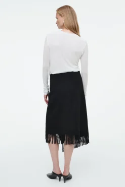Outlet COS FRINGED WOOL MIDI WRAP SKIRT BLACK