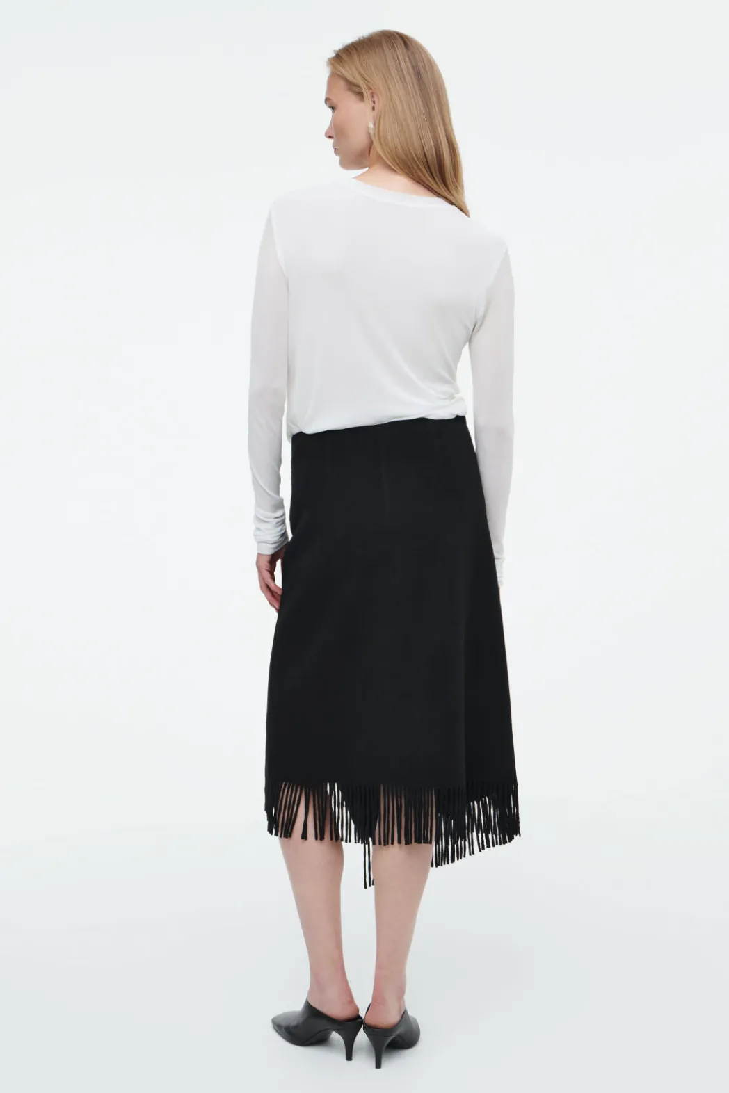 Outlet COS FRINGED WOOL MIDI WRAP SKIRT BLACK