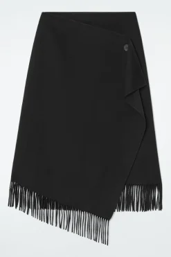 Outlet COS FRINGED WOOL MIDI WRAP SKIRT BLACK