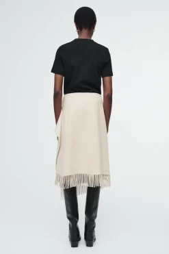 New COS FRINGED WOOL MIDI WRAP SKIRT WHITE