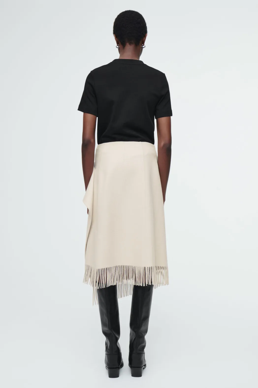 New COS FRINGED WOOL MIDI WRAP SKIRT WHITE