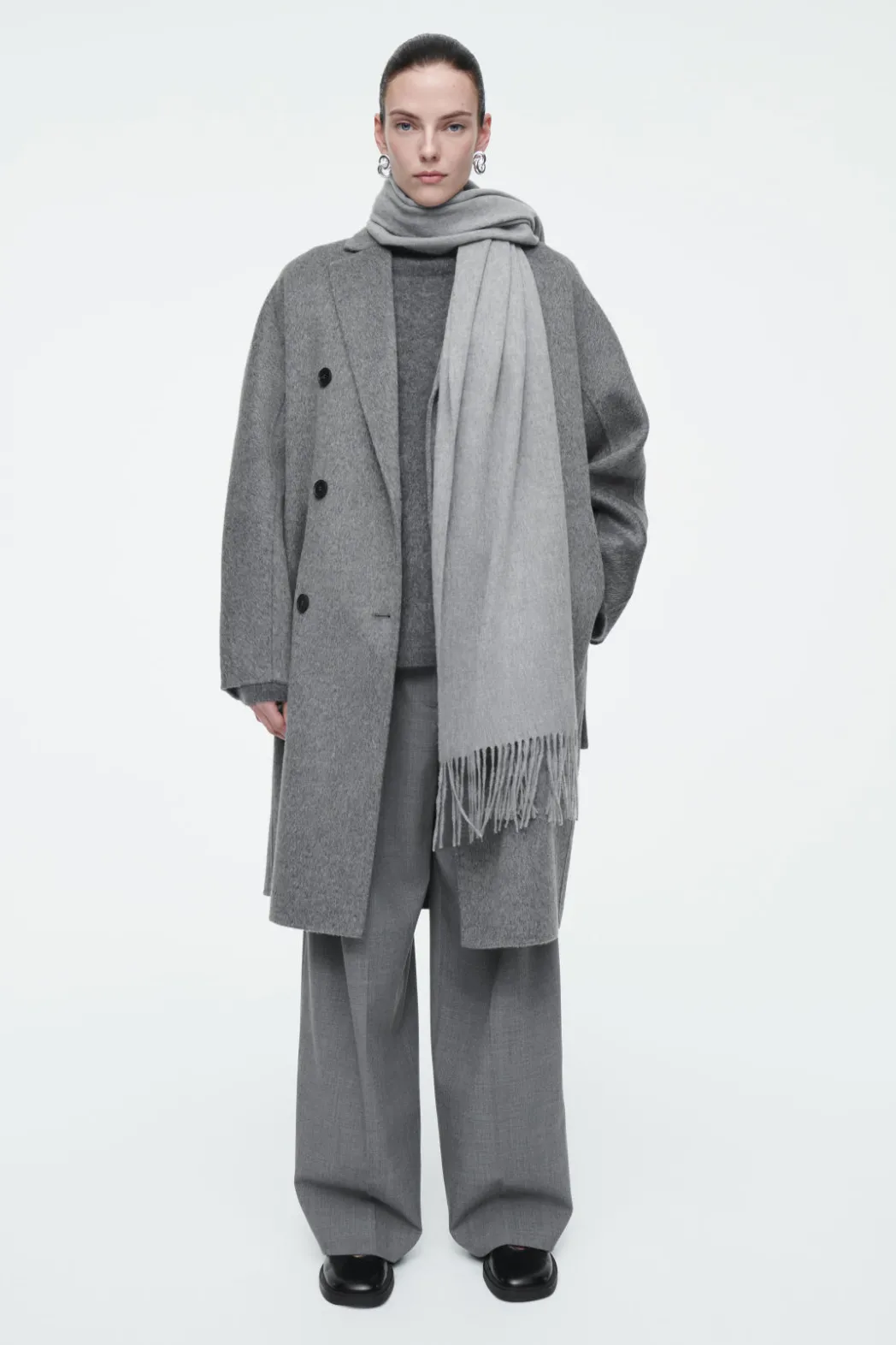 Best COS FRINGED WOOL SCARF GRAY