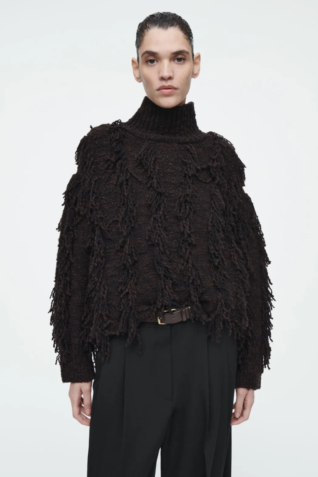 Clearance COS FRINGED WOOL SWEATER BROWN / BLACK