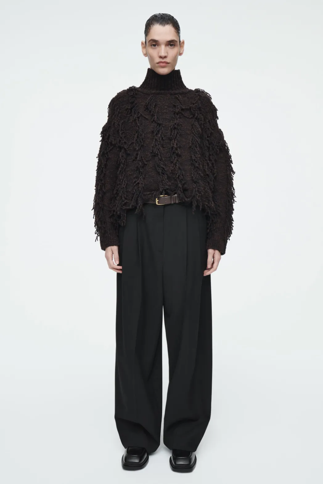 Clearance COS FRINGED WOOL SWEATER BROWN / BLACK
