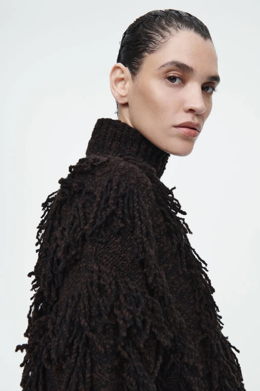 Clearance COS FRINGED WOOL SWEATER BROWN / BLACK
