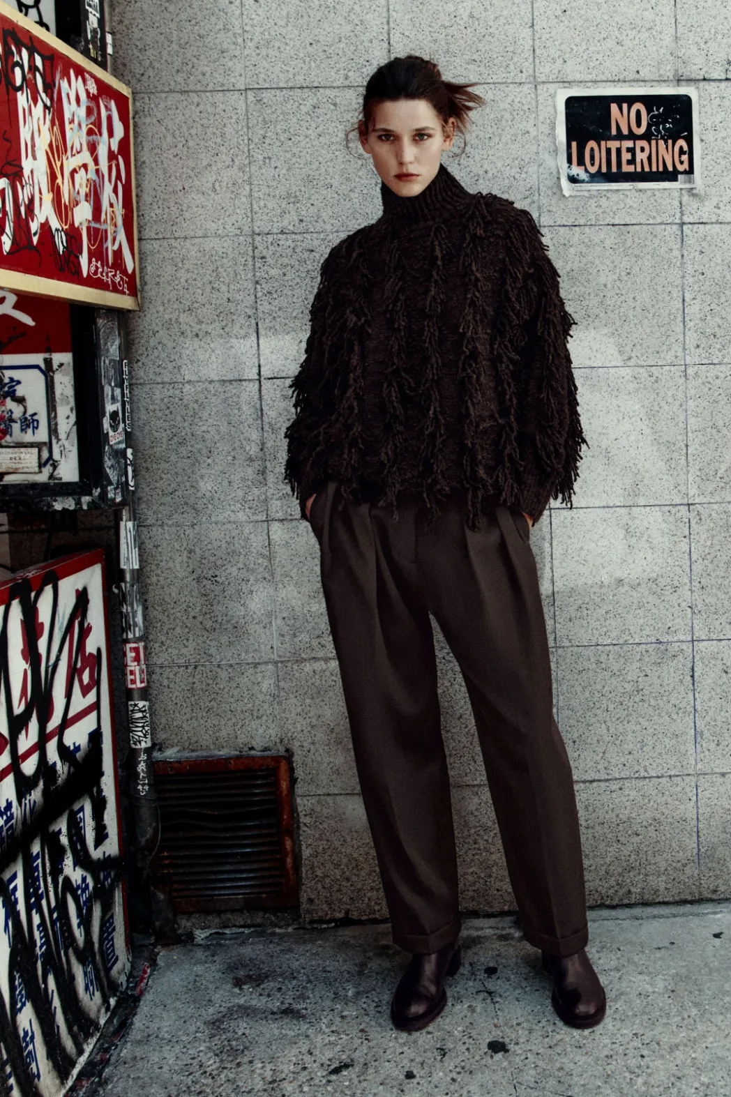 Clearance COS FRINGED WOOL SWEATER BROWN / BLACK