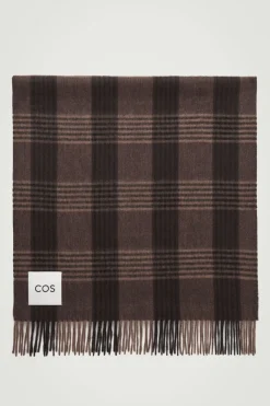 Sale COS FRINGED WOOL-CASHMERE SCARF BROWN / APRICOT / CHECKED