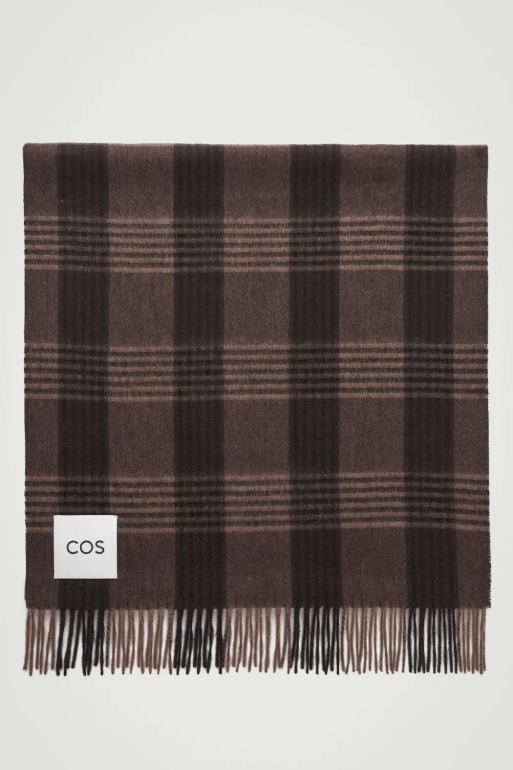 Sale COS FRINGED WOOL-CASHMERE SCARF BROWN / APRICOT / CHECKED