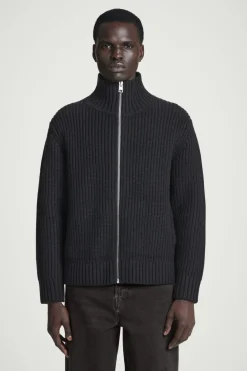 New COS FUNNEL-NECK KNITTED WOOL JACKET NAVY