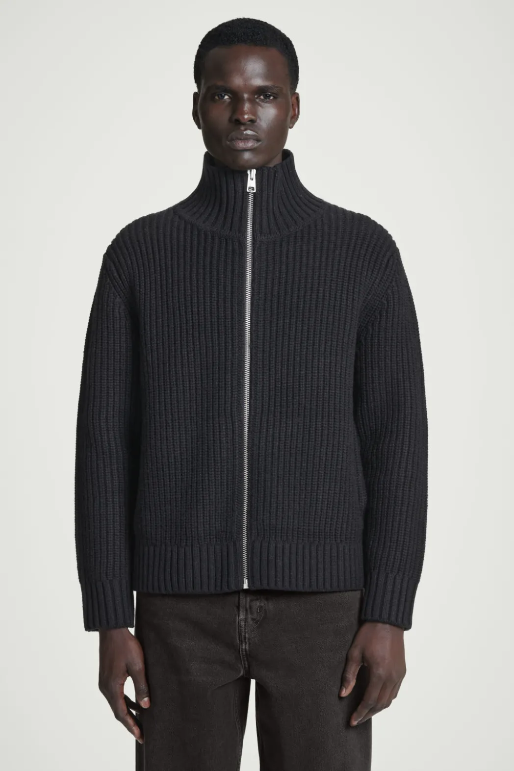 New COS FUNNEL-NECK KNITTED WOOL JACKET NAVY