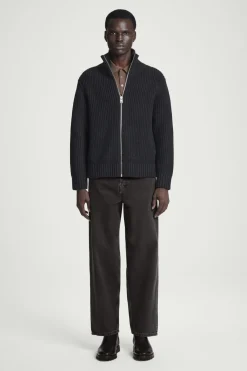New COS FUNNEL-NECK KNITTED WOOL JACKET NAVY