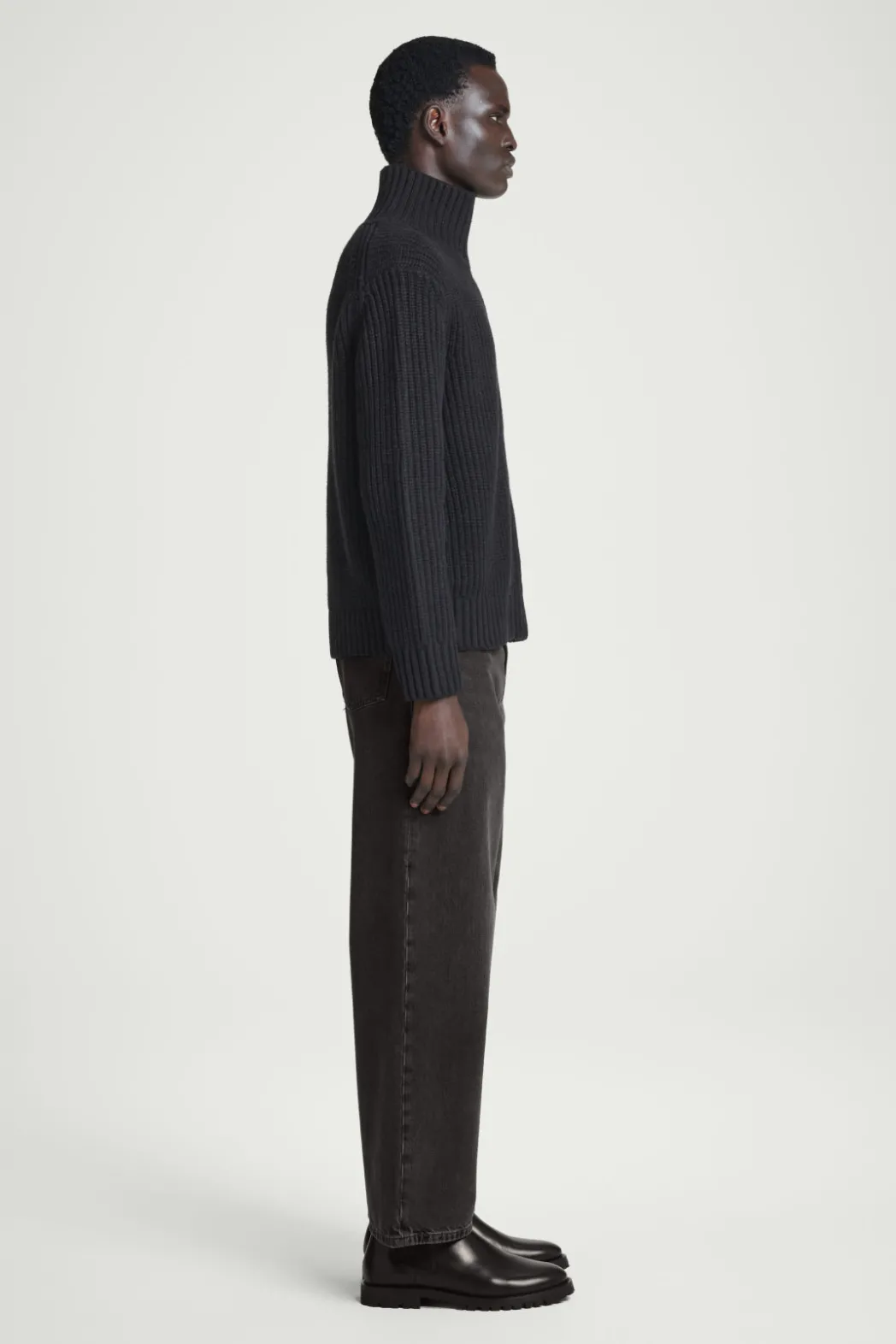 New COS FUNNEL-NECK KNITTED WOOL JACKET NAVY