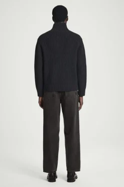 New COS FUNNEL-NECK KNITTED WOOL JACKET NAVY
