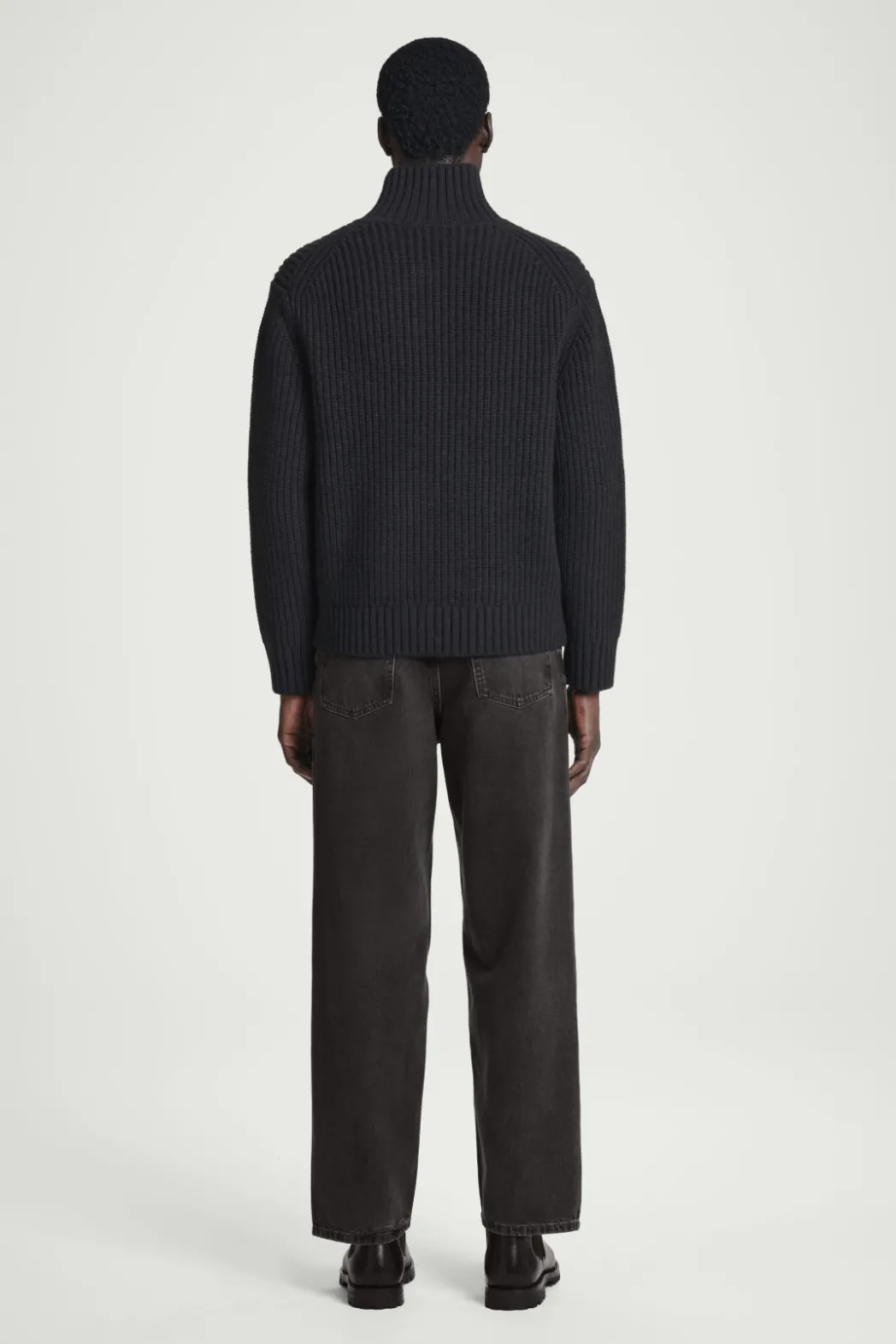 New COS FUNNEL-NECK KNITTED WOOL JACKET NAVY