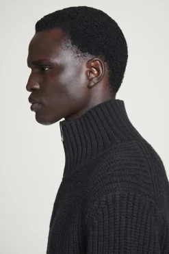 New COS FUNNEL-NECK KNITTED WOOL JACKET NAVY