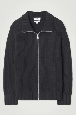 New COS FUNNEL-NECK KNITTED WOOL JACKET NAVY