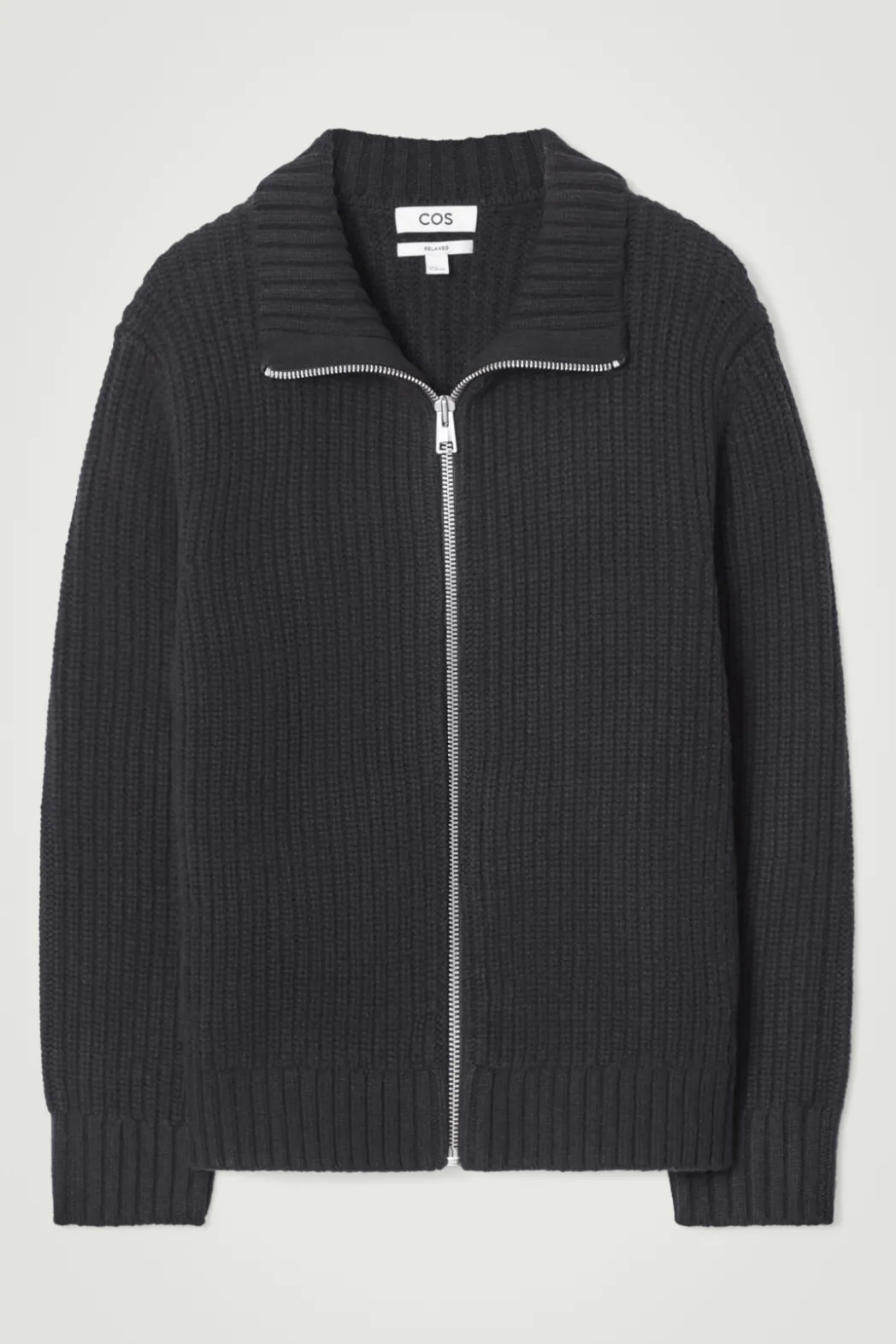 New COS FUNNEL-NECK KNITTED WOOL JACKET NAVY