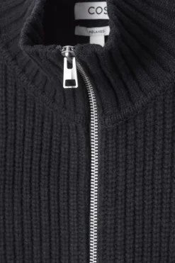 New COS FUNNEL-NECK KNITTED WOOL JACKET NAVY