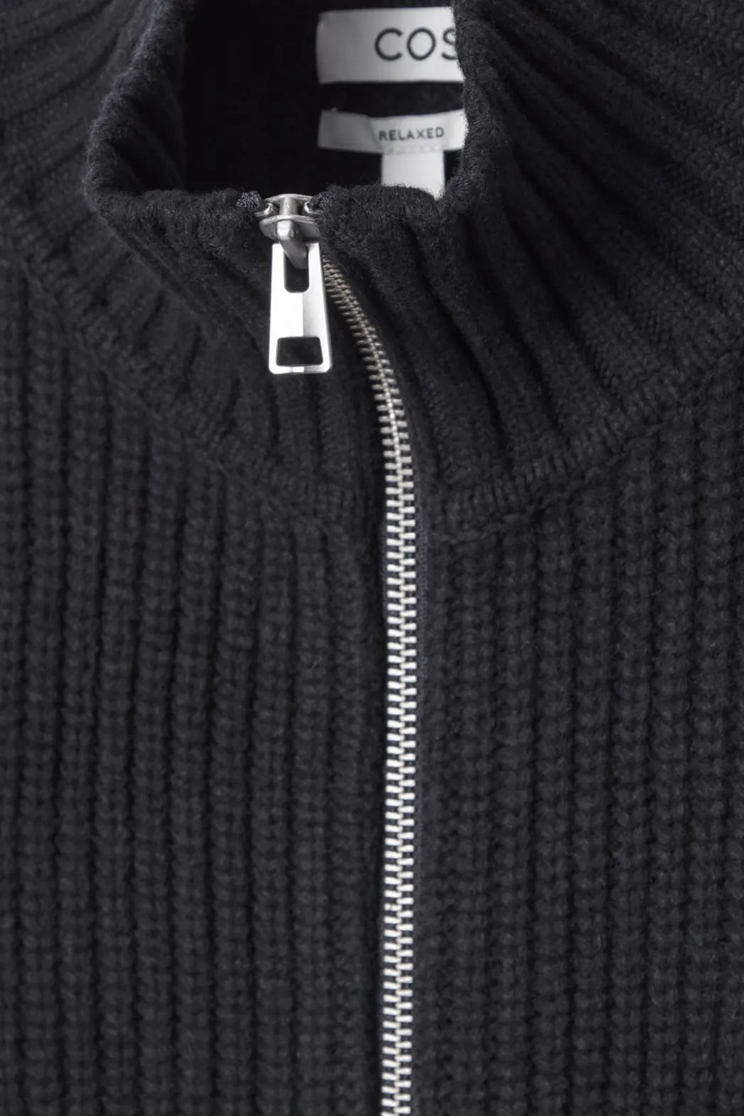 New COS FUNNEL-NECK KNITTED WOOL JACKET NAVY