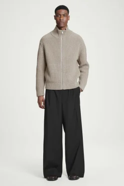 Outlet COS FUNNEL-NECK KNITTED WOOL JACKET BEIGE