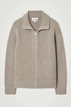 Outlet COS FUNNEL-NECK KNITTED WOOL JACKET BEIGE