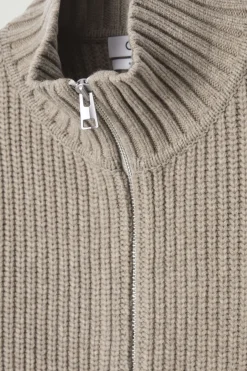 Outlet COS FUNNEL-NECK KNITTED WOOL JACKET BEIGE