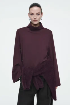 Outlet COS FUNNEL-NECK LONG-SLEEVED T-SHIRT BURGUNDY