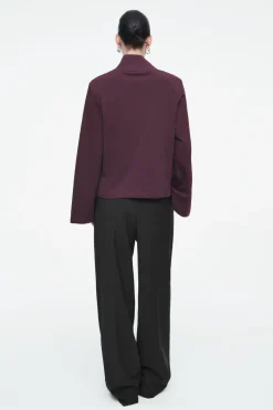 Outlet COS FUNNEL-NECK LONG-SLEEVED T-SHIRT BURGUNDY