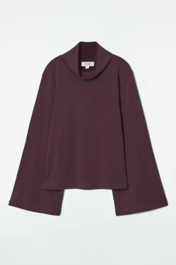 Outlet COS FUNNEL-NECK LONG-SLEEVED T-SHIRT BURGUNDY