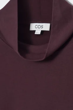 Outlet COS FUNNEL-NECK LONG-SLEEVED T-SHIRT BURGUNDY