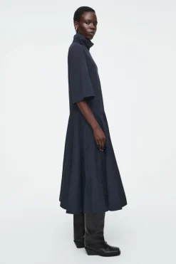 Discount COS FUNNEL-NECK PANELED MIDI DRESS NAVY