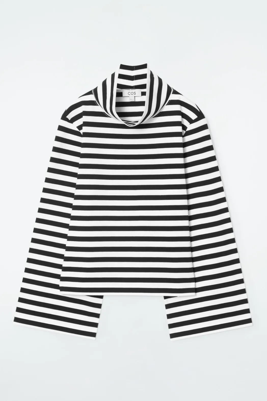 Discount COS FUNNEL-NECK STRIPED LONG-SLEEVED T-SHIRT BLACK / WHITE / STRIPED