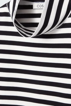 Discount COS FUNNEL-NECK STRIPED LONG-SLEEVED T-SHIRT BLACK / WHITE / STRIPED