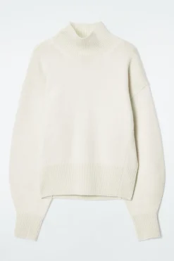 Clearance COS FUNNEL-NECK WAISTED WOOL SWEATER CREAM